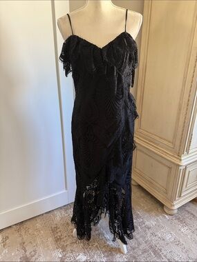 Bardot Black Lace Ruffle-Strap Maxi Dress